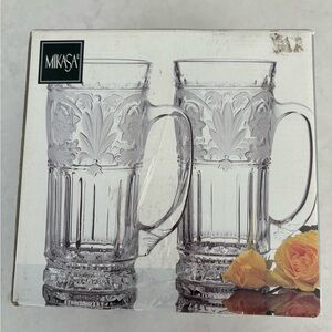 Mikasa Floral Trellis Crystal Beer Mugs Frosted Etched Design
